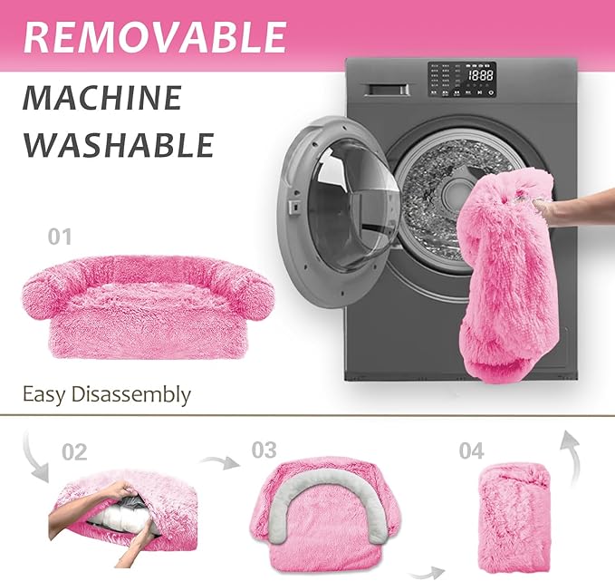 Luxurious Calming Dogs/Cats Bed Mats, Dog Pad Washable Removable Couch Cover, Plush Long Fur Mat for Pets, Waterproof Lining, Perfect for Small, Medium and Large Dogs and Cats (Pink, 41"x37")