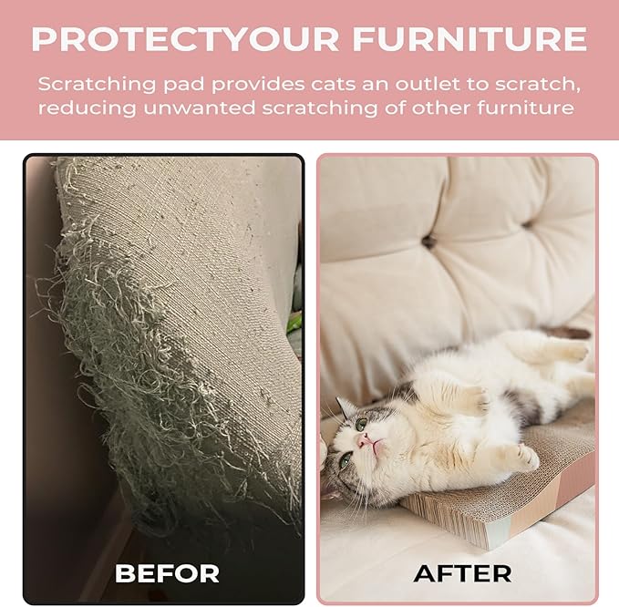 SIDAZON Cat Scratching Pads Cardboard Cat Scratchers for Indoor Cats Reversible Large Wide Corrugated with Catnip and Mini Toy (3pcs)
