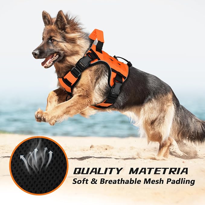 WINGOIN Orange Tactical Dog Harness for Small Dogs, Heavy Duty No Pull Harness with Handle, Adjustable Reflective Military K9 Pet Vest for French Bulldog, Pug, Walking, Training, Hunting (S)