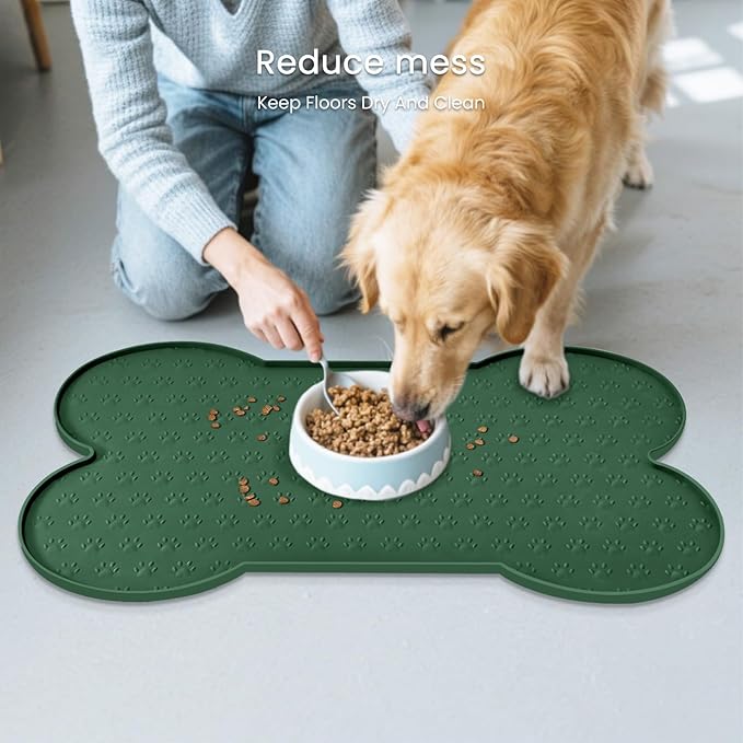 PWTAA Dog Food Mat Anti-Slip Silicone Dog Bowl Mat Thicker Pet Placemat Waterproof Cat Feeder Pad with Raised Edge Puppy Kitten Feeding Mats Suitable Small Medium-Sized Dogs Cats Eating Tray