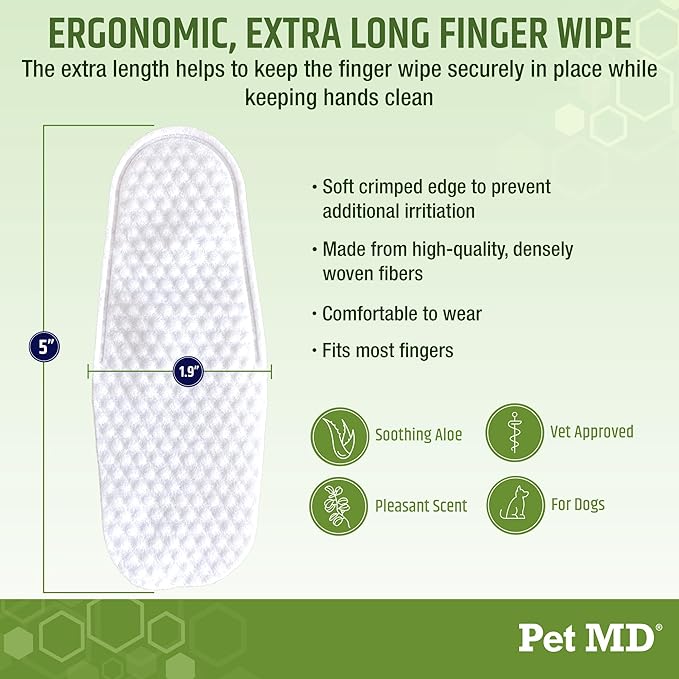 Pet MD Dog Ear Cleaning Wipes – Otic Cleanser for Dogs, Soothing Ear Care with Aloe Vera & Eucalyptus, Finger Wipes, 50 Count