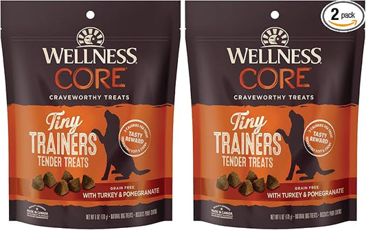 Wellness CORE Tiny Trainers Dog Treats,Natural,Training Treat,Grain Free,Turkey & Pomegranate (6 Ounce Bag),(Pack of 2)