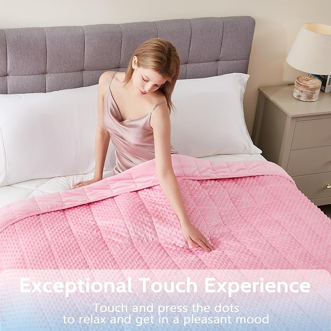L'AGRATY Weighted Blanket for Adult - 80"x87" 20lbs Minky Dots Heavy Blanket with Glass Beads Soft Breathable for All-Season Summer Fall Winter Thick Comfort for Sleeping