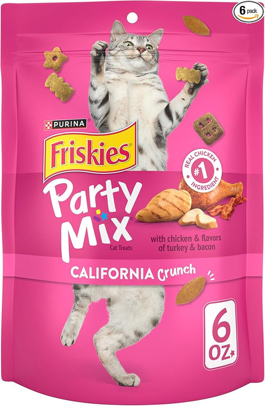 Purina Friskies Cat Treats, Party Mix California Crunch With Chicken - (Pack of 6) 6 oz. Pouches