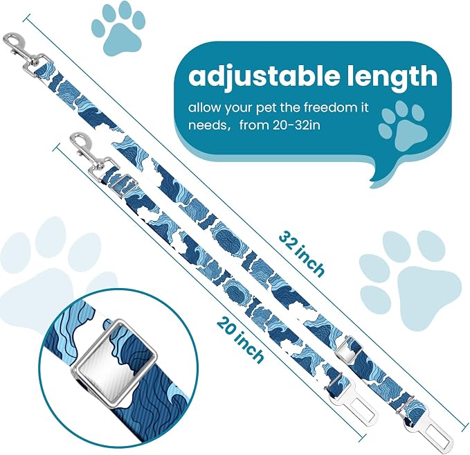 Adjustable pet cat and Dog car seat Belt，The Lanyard is Flexible and Adjustable from 20 to 33 inches(sea Wave)