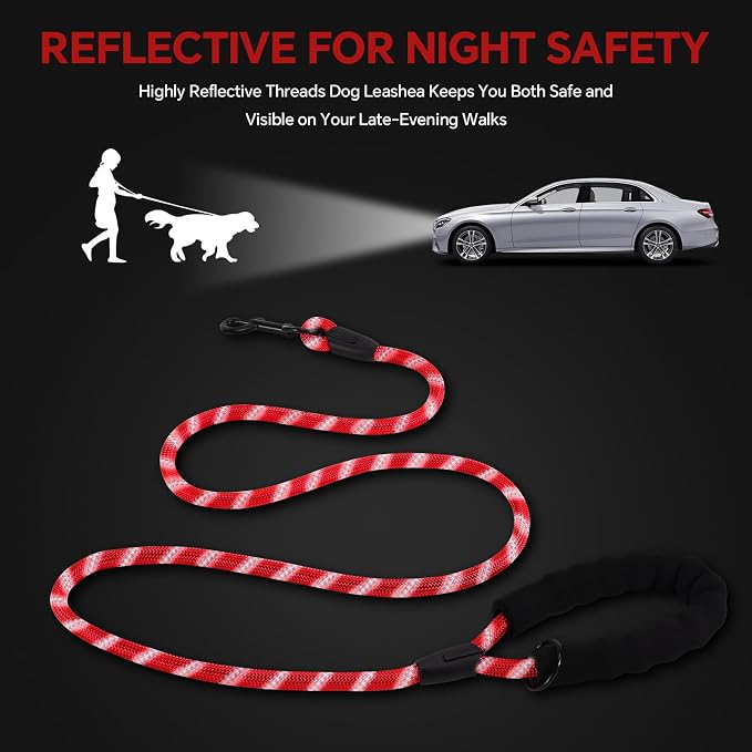 Heavy Duty Dog Leash - 4.9 FT for Large and Small Dogs - Strong Nylon, Comfortable Handle, Reflective Stitching - Ideal for Walking, Training, and Outdoor Activities, Red
