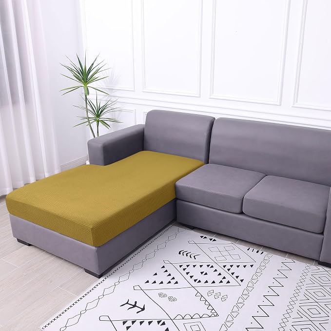 hyha Waterproof Couch Cushion Covers, Sectional Sofa Cushion Slipcovers L Shape, Thick Stretch Jacquard Fabric, Washable Chaise Lounge Cover with Elastic Bottom (1 Piece for Chaise, Ginger Yellow)