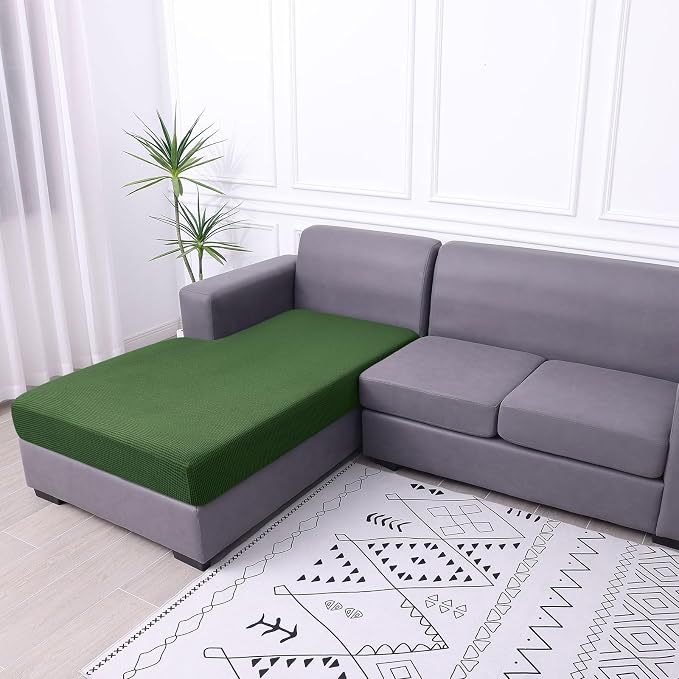 hyha Waterproof Couch Cushion Covers, Sectional Sofa Cushion Slipcovers L Shape, Thick Stretch Jacquard Fabric, Washable Chaise Lounge Cover with Elastic Bottom (1 Piece for Chaise, Grass Green)