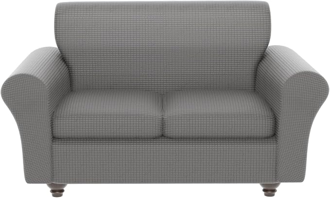 Stretch Couch Covers for 2 Separate Cushion Couch Sofa -Living Room Couch Sofa Cover,Washable Sofa Slipcover,Pet Friendly Furniture Protector with Elastic Bottom,Universal Fit for Home(Gray,Loveseat)