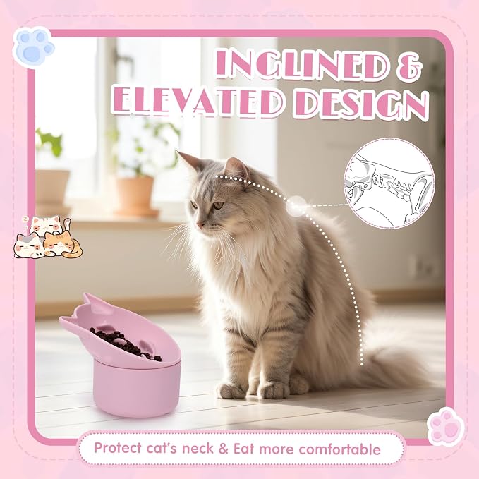 Funnymoom 2 Pack Silicone Cat Slow Feeder, Elevated Slow Feeder Cat Bowl for Dry and Wet Food, Tilted Design with Non Slip Base, Adjustable Angle for Pet(Pink and Blue)