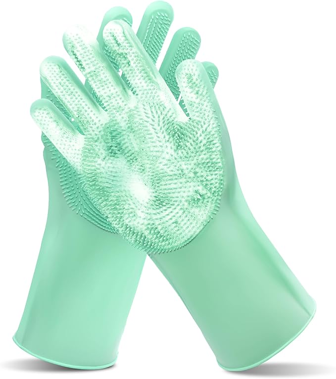 Pet Grooming Gloves—Dog Washing Gloves with High-Density Teeth, Dog Bath Scrubber with Enhanced Five Finger Design, Silicone Gloves for Dogs and Cats Bathing, Massage (Green)