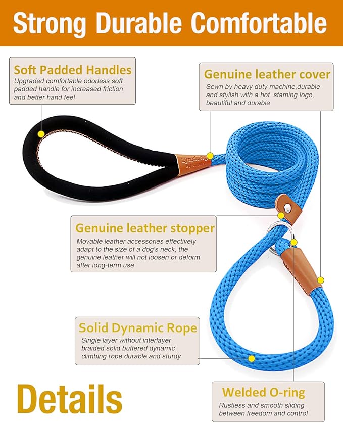 lynxking Dog Leash Slip Lead 5 6 8 FT Dog Training Leash Strong Heavy Duty Braided No Pull Training Lead for Small Medium Large Dogs