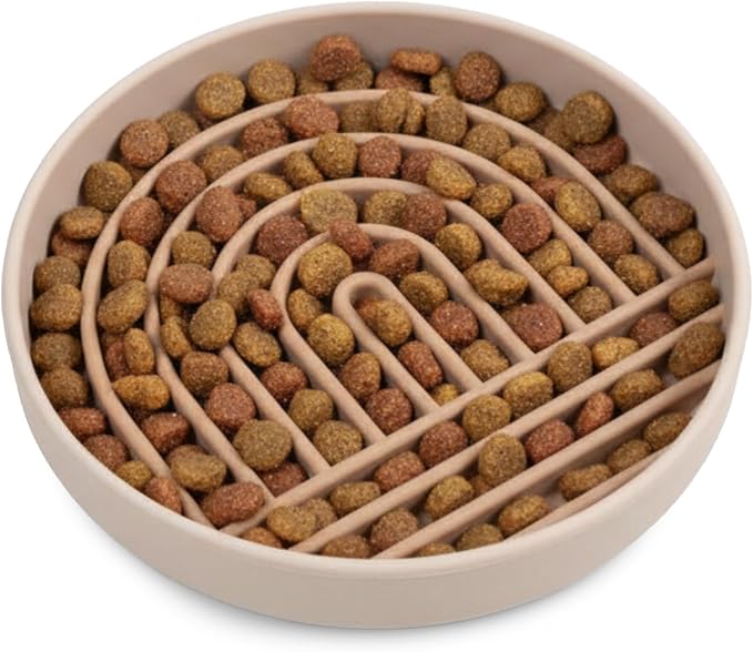 Should We Go? Slow Feeder Dog Bowls - Small Size Silicone Slow Eating Dog Bowl for Puppies & Dogs with Suction Cup -Dishwasher-Safe, Lick Mat Design, Reduces Gulping, for All Breeds, 6”x1.25”- Tan