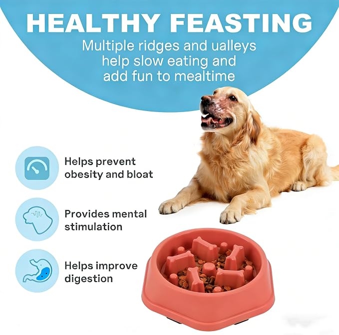 Slow Feeder Dog Bowls Anti Gulping Reduces Gastric Burden Prevents Bloat and Digestive Issues Safe Durable Material Easy to Clean Puppy Slow Feeder Bowl for Healthy Eating Excess Energy Management