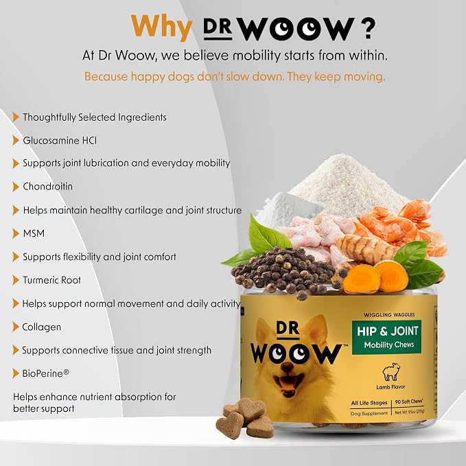 Hip & Joint Supplements for Dogs Soft Chews (90 CT) – Mobility Support + Joint Comfort & Flexibility – Glucosamine + MSM – Made in USA