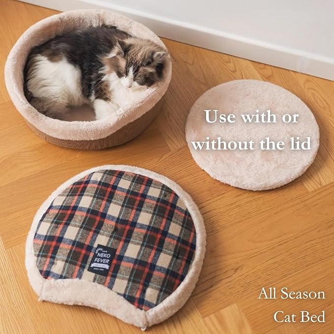 Cat Bed Cave – Enclosed Hideaway with Detachable Lid & Mat, Covered Round House for Indoor Kitten & Kitty (Yellow)