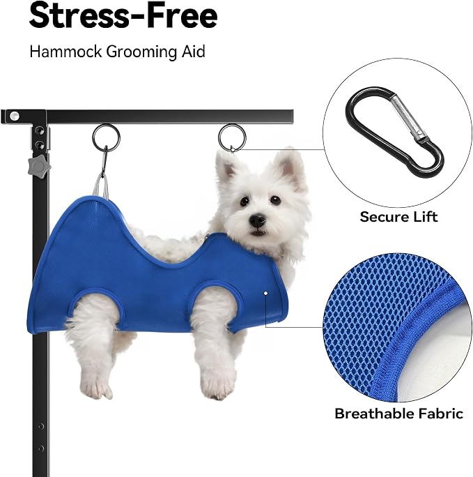 Foldable Dog Grooming Arm with Clamp: Adjustable Height 26"-40", Dog Grooming Table Arm with Hammock and No-Sit Holder, Grooming Restraint for Small Medium Dogs at Home or Salon