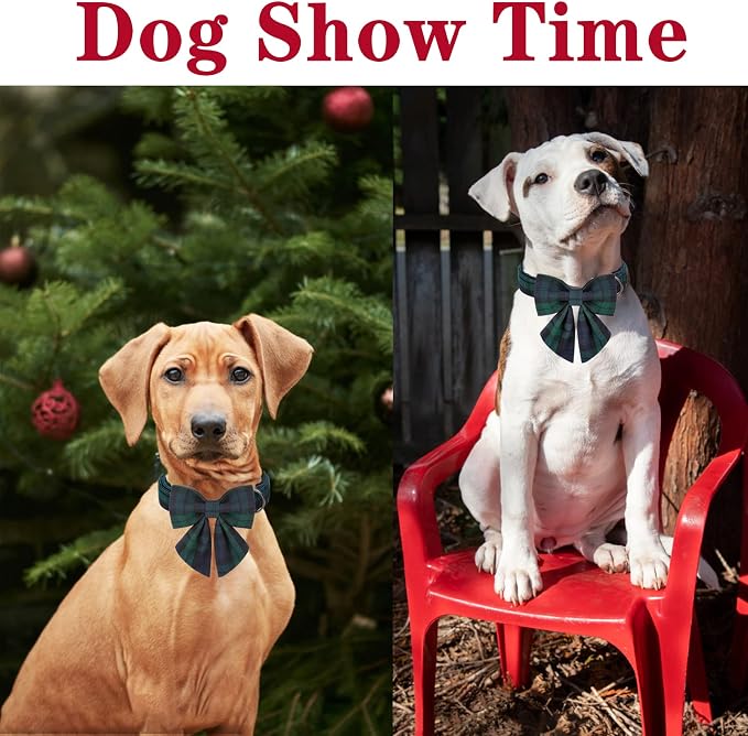 Unique style paws Christmas Dog Collar with Bow Tie Green Plaid Puppy Collar for Small Medium Large Dogs as Autumn Winter Pet Gifts-M