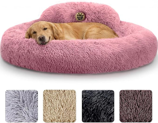 PetJett XL Dog Beds for Large Sized Dog - 45'' Extra Large Dog Bed, Anti-Slip & Washable Super Soft Round Donut Bed, Fluffy Faux Fur Anti-Anxiety Premium Comfort Pet Bed, Fits Dogs up to 120 lbs