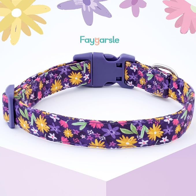 Faygarsle Cotton Dog Collar Cute Dog Collars for Small Medium Large Dogs Purple Yellow Floral Colored Options Soft and Fancy Pet Collars for Girls Flower Pattern for Girl Dog Collar S