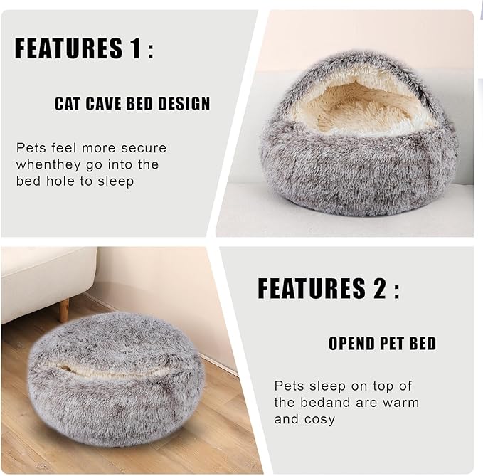 FORMYCATIE Cat Beds for Indoor Cats,Cat Cave for Puppy and Kitty,Calming Small Dog Bed for Small Dogs with Cover Cave,Cozy Warming Fluffy Washable Anti-Slip Pet Sleeping Bag (Khaki, 22 * 22inch)