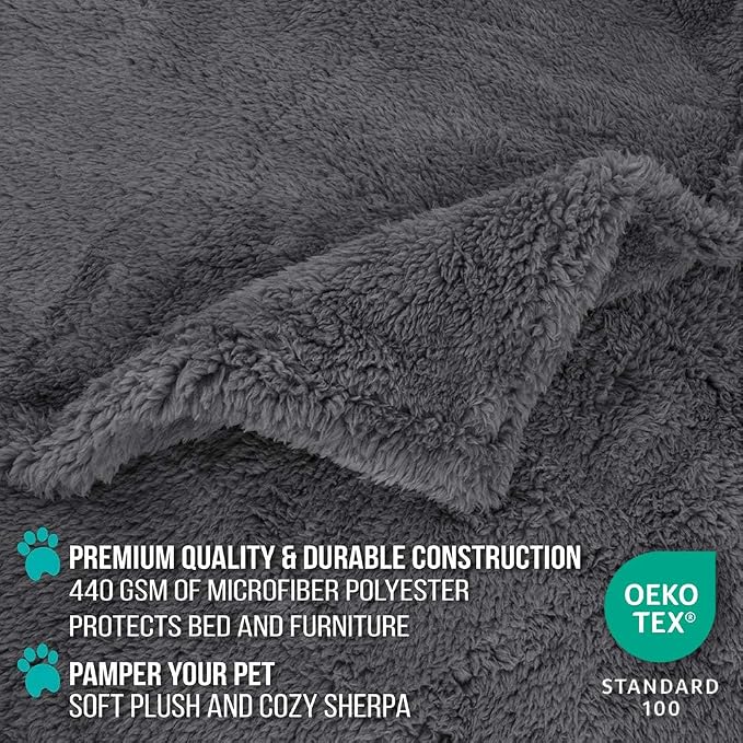 PetAmi Fluffy Waterproof Dog Blanket for Couch and Bed, Reversible Sherpa Pet Throw, Pee Proof Furniture Protector Sofa Cover, Washable Cat Blanket for Small Medium Dogs and Cats (Grey, 24x32)
