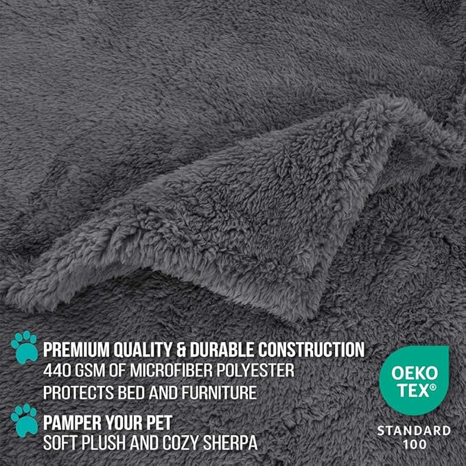 PetAmi Fluffy Waterproof Dog Blanket for Couch and Bed, Reversible Sherpa Pet Throw, Pee Proof Furniture Protector Sofa Cover, Washable Cat Blanket for Small Medium Dogs and Cats (Grey, 29x40)