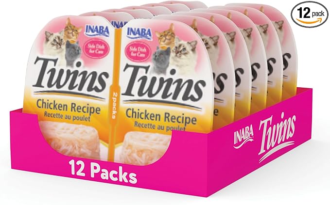 INABA Twins for Cats, Side Dish/Topper Cups, 1.23 Ounces per Serving, 12 Servings, Chicken Recipe