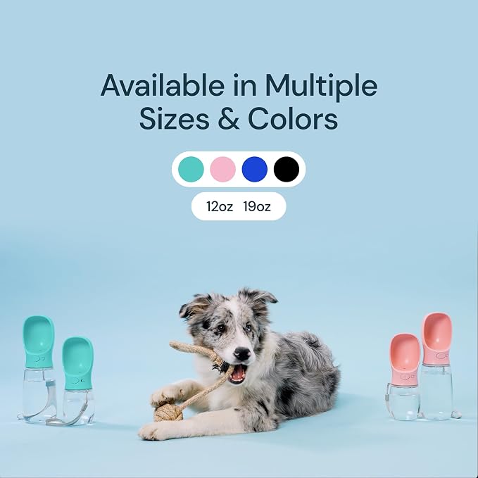 MalsiPree Dog Water Bottle Dispenser - 12 oz Black - Leak-Proof Lock & One-Hand Operation - On the Go Dog Water Dispenser - Pet Travel Bottle with Built-in Bowl, Travel & Hiking Ready