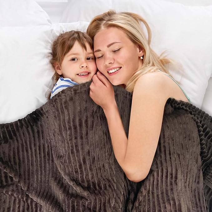 Bnuitland Brown Flannel Throw (50X71 inches) with Pillow Cover(18×18"),300GSM Super Soft Fleece Stripe Pattern Sofa Blanket, Lightweight Cozy Bed Throw for Home Decor All Season