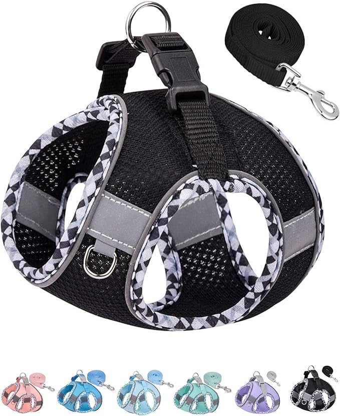 Petank Dog Harness for Small Medium Dogs No Pull, Puppy Harness and Leash Set, Step in Dog Harness for Walking, Running, Training, Small Dog Vest, Medium Dog Vest (Black, L)