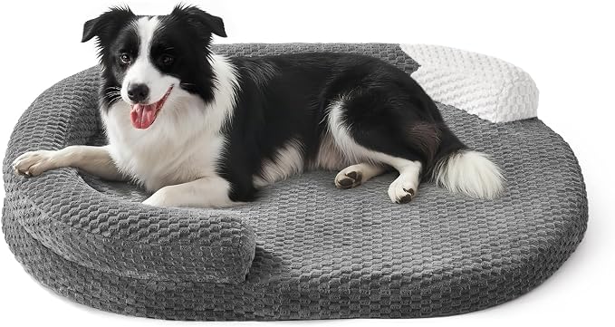 JOEJOY Orthopedic Dog Bed Medium Size Dogs, Waterproof Washable Oval Dog Beds with Removable Cover, Egg-Crate Memory Foam Pet Bed with Bolster Sides & Non-Skid Bottom, Dark Grey, 28''x20''