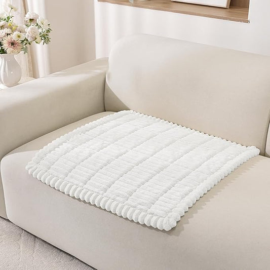 Fuzzy Pet Couch Covers for Dogs Washable, Thick Couch Covers for 2 Cushion Sofa Pet Friendly, Non Slip Plush Dog Couch Cover for for Sectional, Loveseat (White, 27.6" x 27.6")