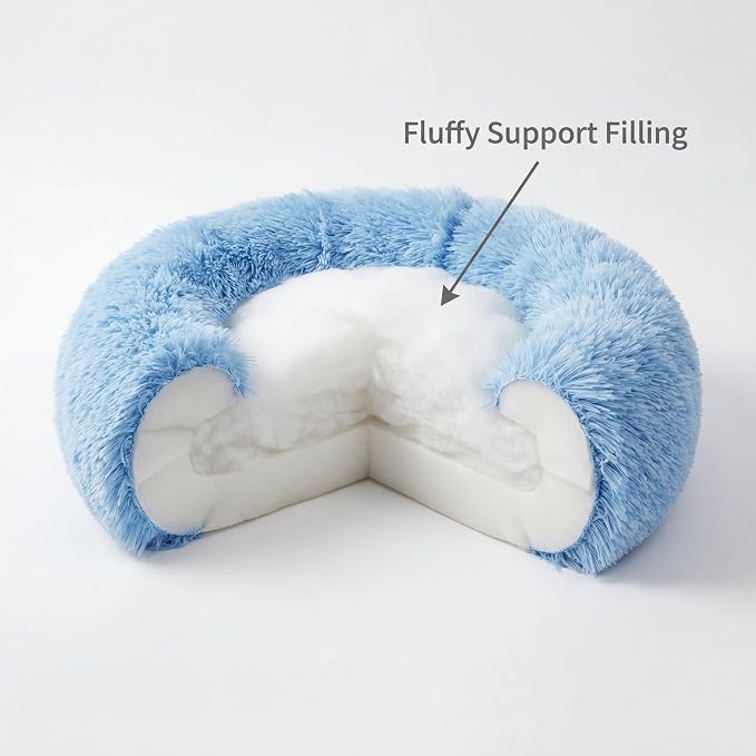Guinea Pig Bed 11.8 Inch for Small Animal，Washable Small Animal Beds，Hideout Soft & Comfortable Donut Bed for Dwarf Rabbits/Hamster/Hedgehog/Ferrets,Blue and White