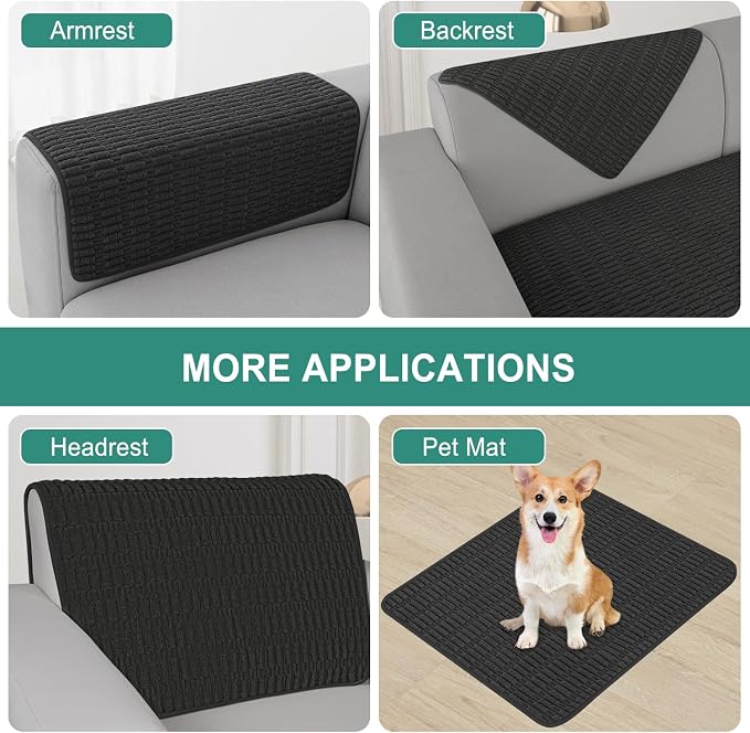 Foxdecor Couch Arm Covers Sofa Armrest Cover, Arm Chair Covers Set of 2, Non-Slip Arm Rest Cover for Sofa, Armchair Slipcovers Couch Protector. (Black 24x28 inch)