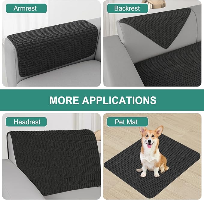 Foxdecor Couch Arm Covers Sofa Arm Cover, Arm Chair Covers Set of 2, Non-Slip Chair Arm Covers, Arm Rest Cover for Sofa, Armchair Slipcovers Couch Protector. (Black 18x28 inch)