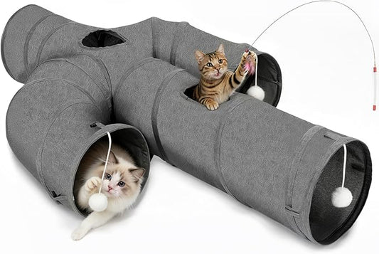 Ownpets Cat Tunnel Large 12 inch Diameter Sturdy Oxford Fabric Cat Tunnel Toy, Cactus Shape Collapsible Cat Tunnels for Indoor Cats,Interactive Peek Hole Pet Tunnel Tube with Cat Wand Toy