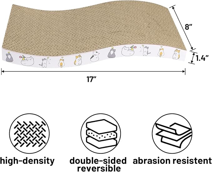 PatiencET Cat Scratcher Cardboard 4 Pack Cat Scratch Pad Reversible Scratcher Texture Curve Design Durable Cat Scratchers for Indoor Cats Lounger Sofa