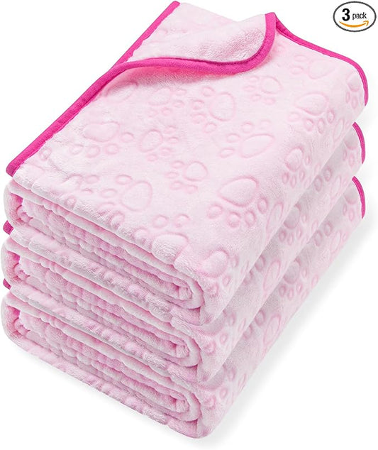 Stuffed 3pcs Premium Soft Dog Blankets for Small Dogs, Cat Blanket Calming Washable for Bed Couch Crate Protection Cover, Dog Puppy Kitten Essentials Christmas Dog Gifts, 24 * 16 inches, Pink