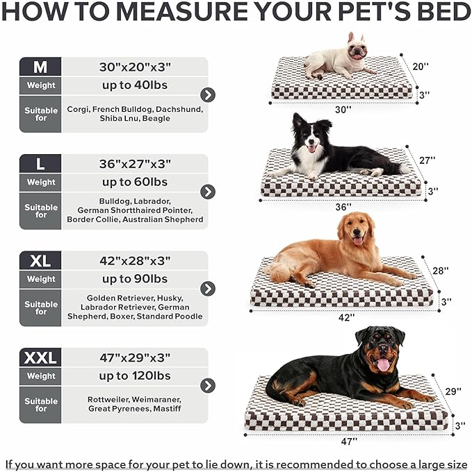 JOEJOY Dog Bed for Large Dogs, Large Orthopedic Dog Bed with Removable Washable Cover, Cute Modern Plush & Memory Egg Crate Foam Dog Bed, 36 x 27 inch, Cofffee