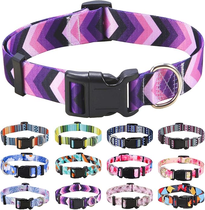 Mihqy Dog Collar with Bohemia Floral Tribal Geometric Patterns - Soft Ethnic Style Collar Adjustable for Small Medium Large Dogs(Purple Arrow,S)