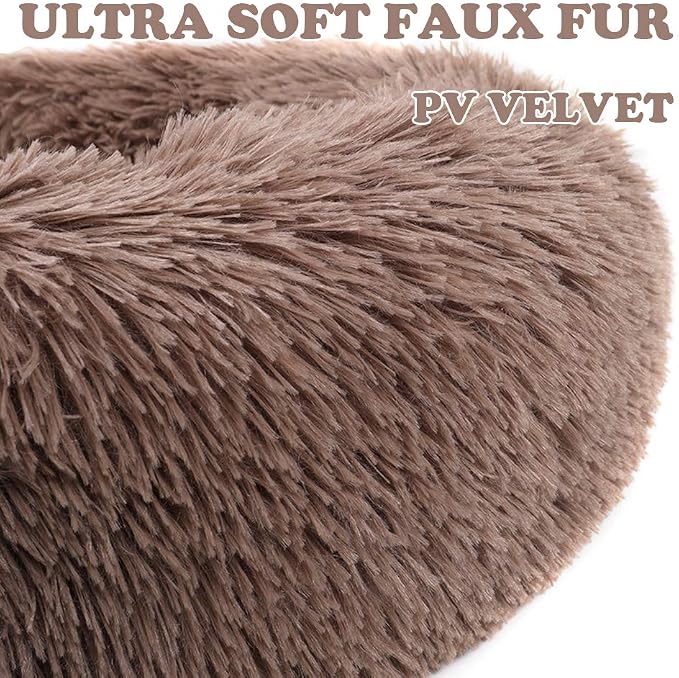 otoez Kitten Puppy Bed Extra Small XS Round Dog Cat Beds Anti Anxiety Plush Pet Calming Donut Bed with Non-Slip Waterproof Bottom, Washable (15.7", Khaki)