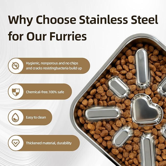Stainless Steel Slow Feeder Dog Bowls Large & Medium Breed 3 Cups, Food Grade 304, Non-Slip Base, Deep Ridges to Slow Eating, Metal Slow Feeder Dog Bowls, Dishwasher & Chew-Proof & Rustproof (2 Pack)