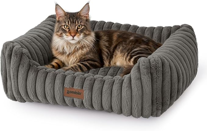 ZOMISIA Large Cat Beds - Orthopedic Dog Bed for Medium Dogs, Rectangle Pet Bed with Fluffy Removable Washable Cover, 25x21x9inches, Grey