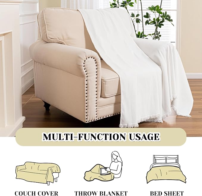 MEETSKY Oversized Chair Covers White Couch Cover Washable Armchair Slipcover Single Couch Cover for Dogs Pets, Recliner Cover 1 Cushion Couch Chenille Couch Protector with Tassel, 71"x 91"
