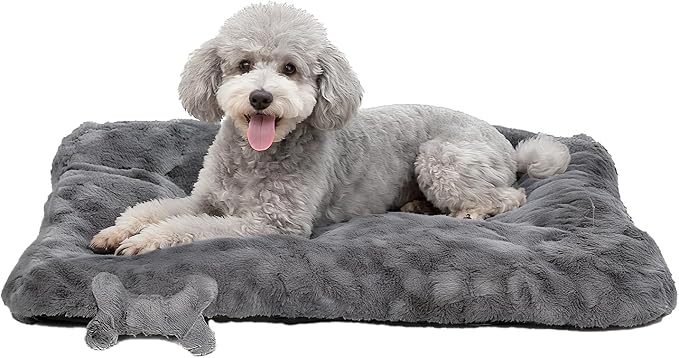 Washable Dog Bed for Small to Large Dogs, Calming Anti Anxiety Medium Dog Bed, Deluxe Plush Faux Fur Crate Beds, Comfy Fluffy Kennel Pad Pet Mat with Non-Slip Bottom, 36"x27", Dark Grey