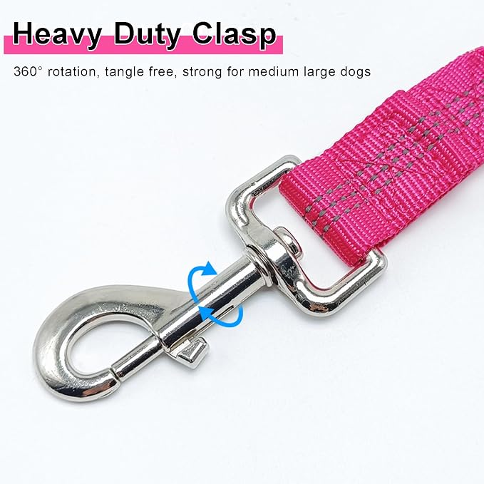 5FT Bungee Dog Leash with 2 Handles, Reflective Strong Nylon Traffic Leash, Shock Absorbing Lead for Large Medium Dogs Walking Training Controlling, Rose red