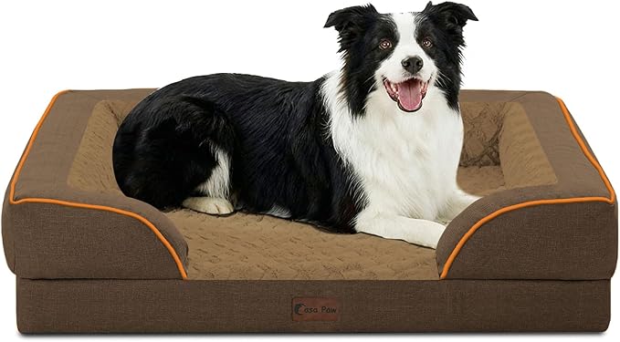 Orthopedic Dog Beds for Large Sized Dogs 35x22 Inch, Medium Waterproof Egg Crate Foam Dog Sofa Bed with Removable Washable Cover Pet Couch with Bolster Side & Non-Slip Bottom, Brown