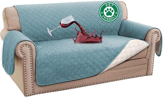 Turquoize 100% Waterproof Couch Cover Sofa Covers for 2 Cushion Couch Loveseat Covers Triple Non-Slip Couch Cover for Dogs Washable Furniture Protector Cover for Pets, Kids (Loveseat 54",Stone Blue)