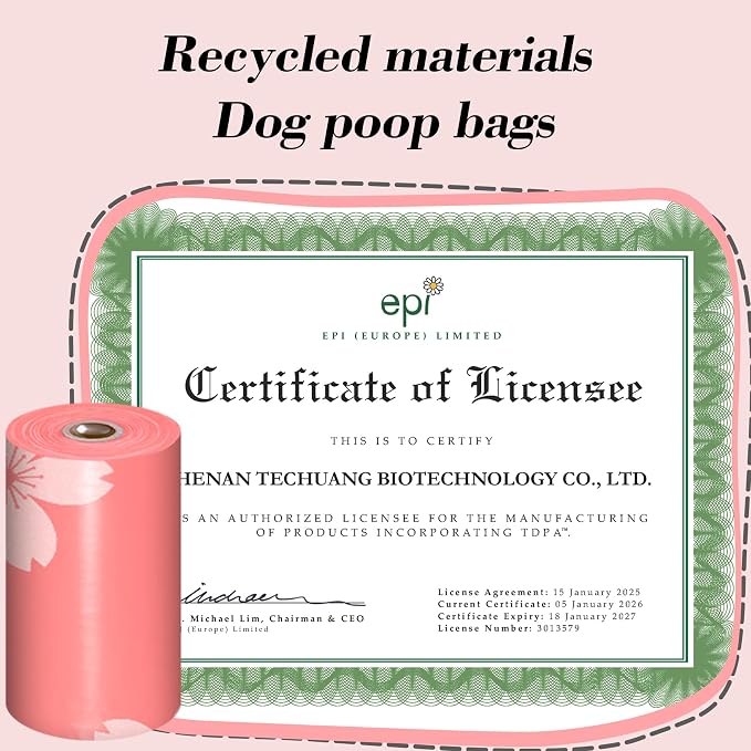 Cherry Blossom Scented Dog Poop Bags - 360 counts Pink Pet Waste Bags with Dispensers, Extra Large 13x9 Inch Leak-Proof Fragrance Bags for Dogs Walking and Cat Litter